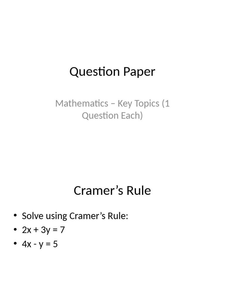 Mathematics Question Paper: Key Topics | PDF