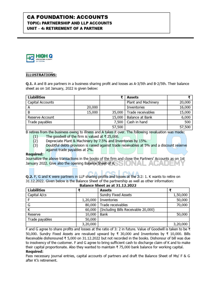 Retirement of Partners: Accounting Guide | PDF | Balance Sheet ...