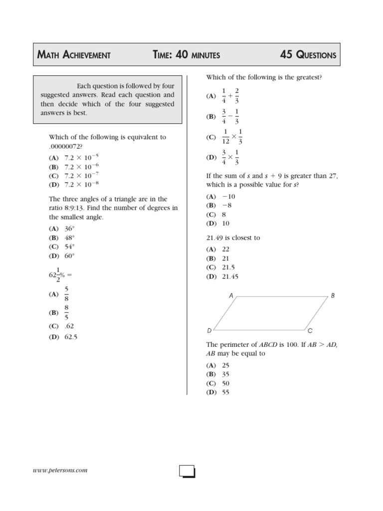 ISEE Math Practice Test Questions | PDF | Percentage | Triangle