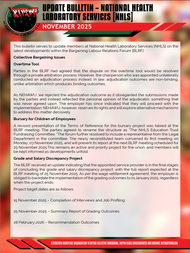 Update Bulletin - National Health Laboratory Services (NHLS) | PDF ...