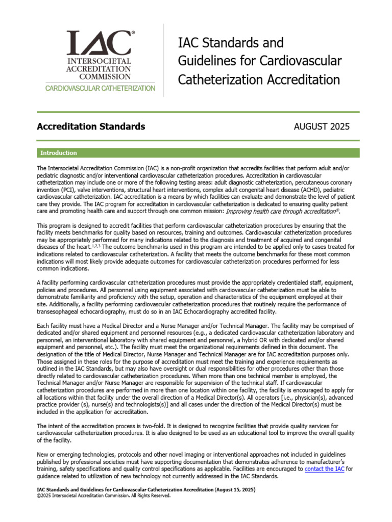 IAC Cardiovascular Catheterization Standards | PDF | Cardiology ...