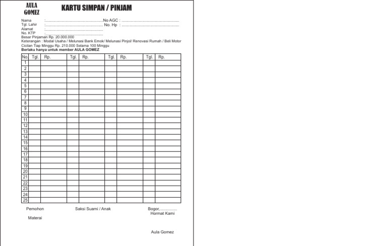 Kartu Simpan Pinjam | PDF
