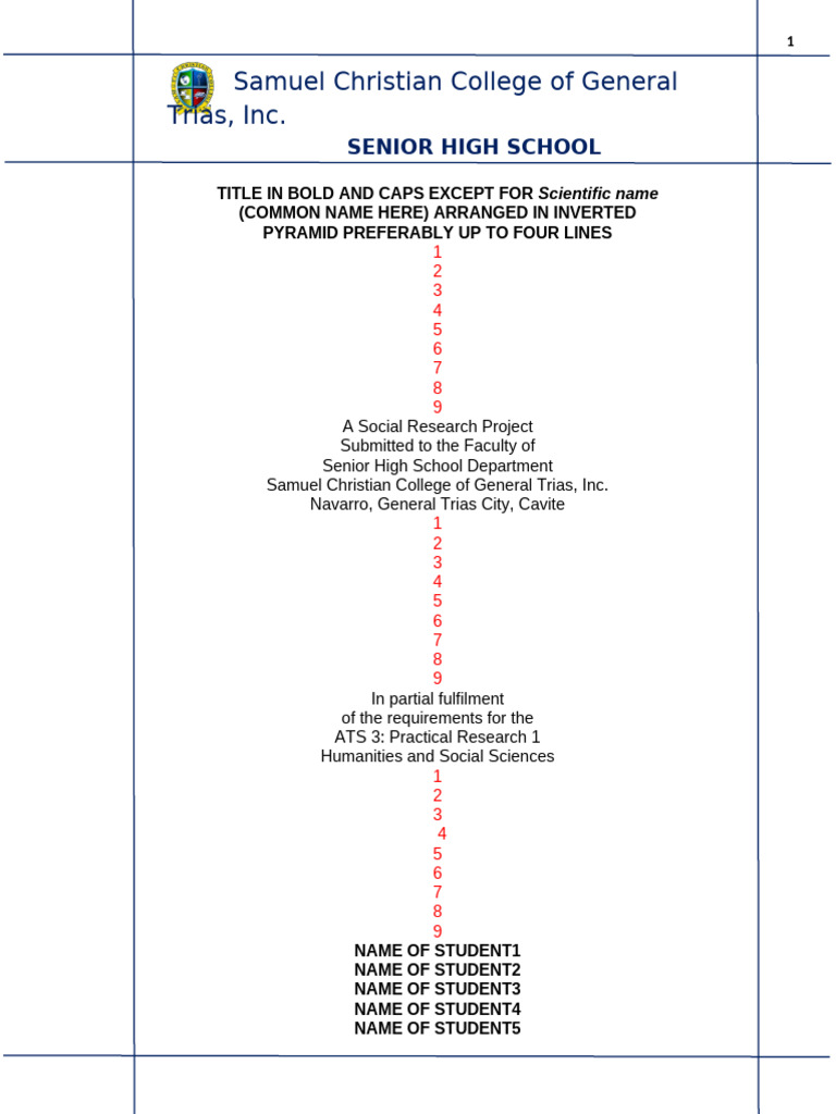 Senior High School Research Project Guide | PDF | Survey Methodology ...