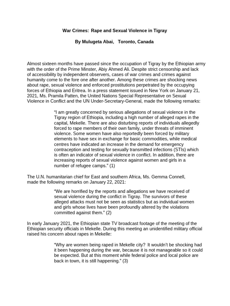 War Crimes Rape and Sexual Violence in Tigray Revised | PDF | Rape ...