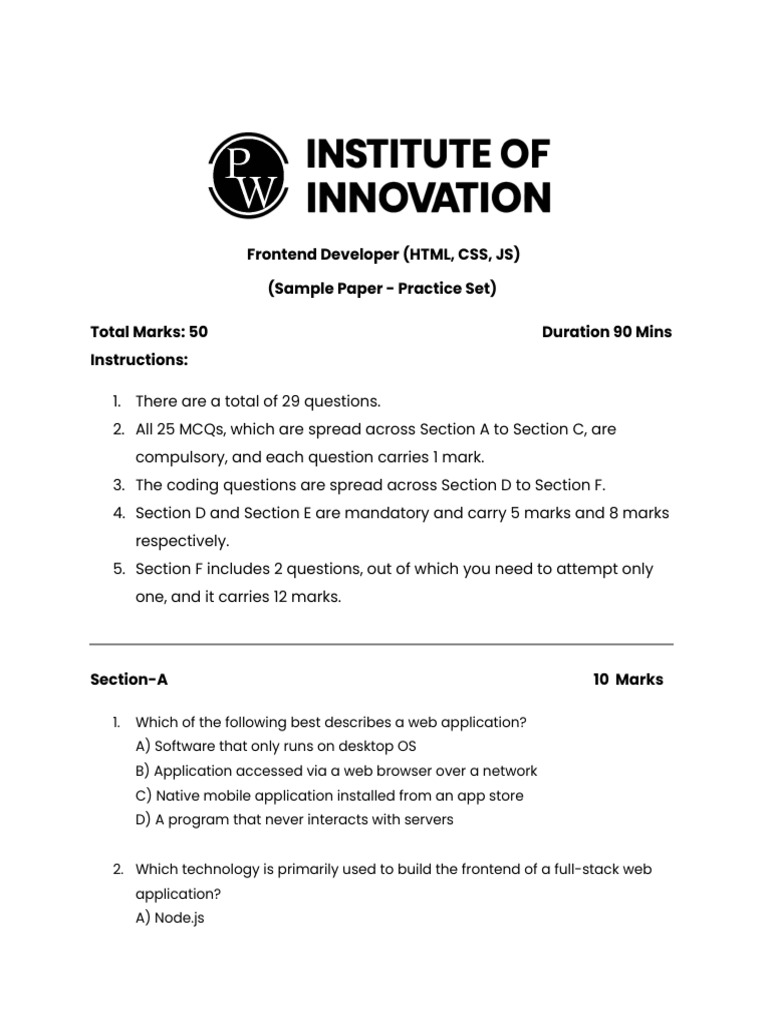 Frontend Developer Practice Paper | PDF | World Wide Web | Internet & Web