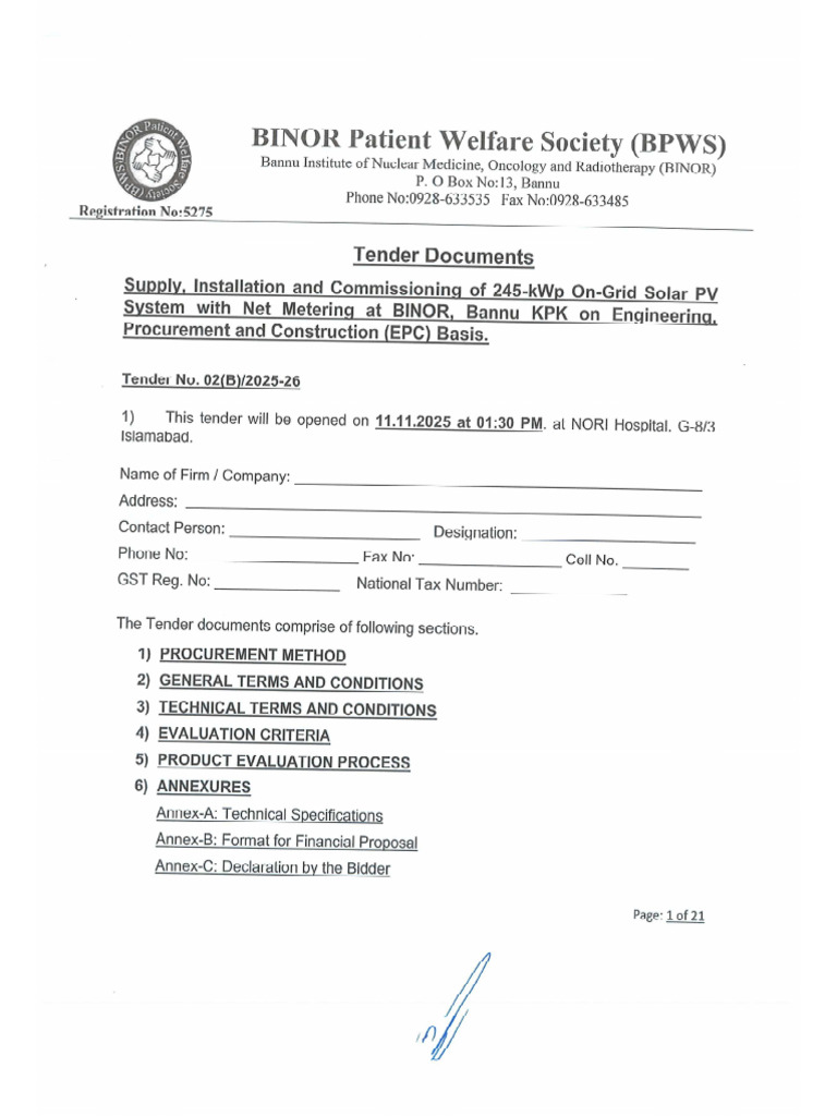 Binor Tender Docs | PDF