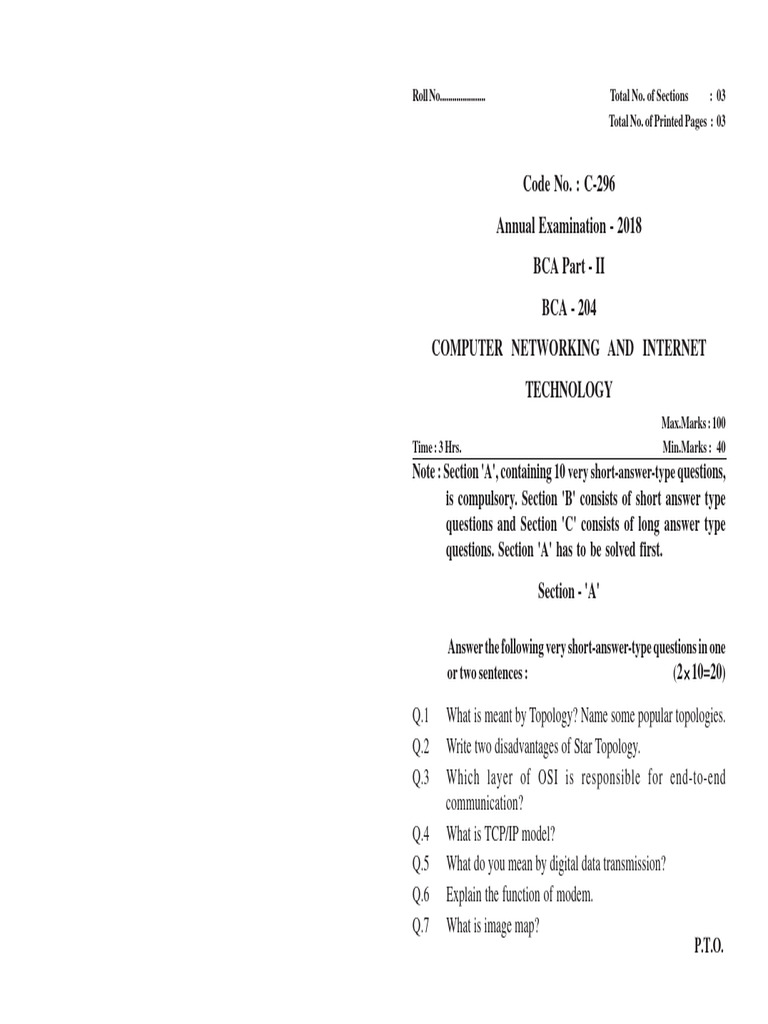 Bca Part 2 Computer Networking and Internettechnology C 296 2018 | PDF ...