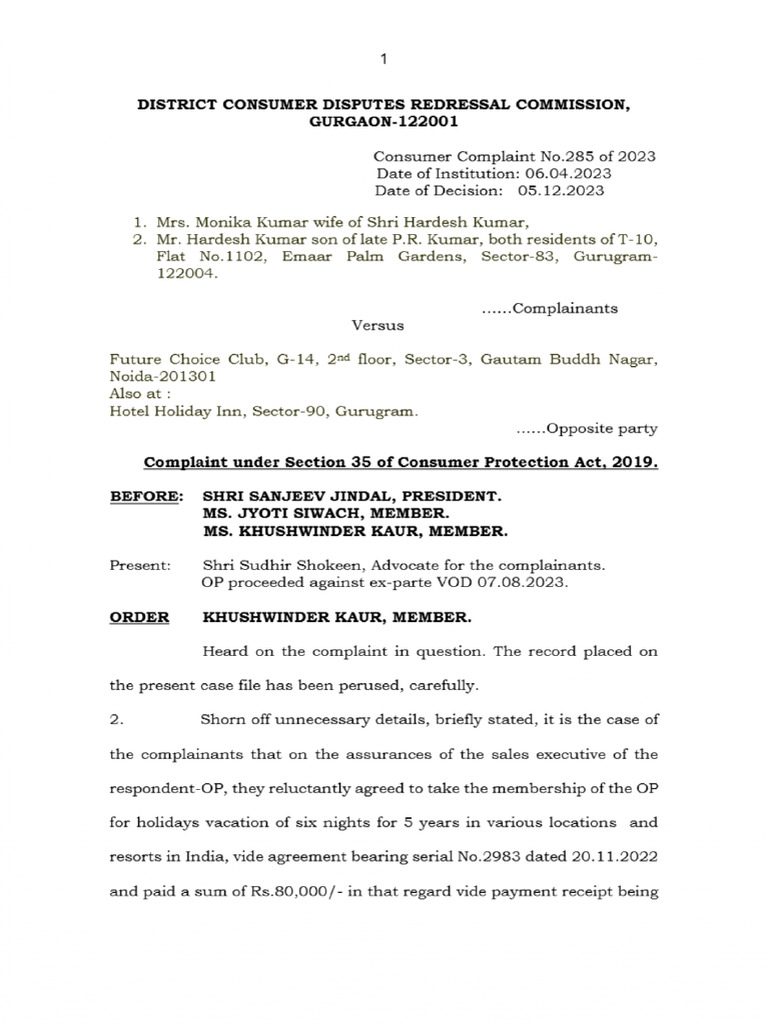 Monika Kumar & Ors. v. Future Choice Club | PDF | Ex Parte | Common Law