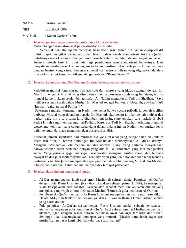 Perkembangan Rasm Al-Qur'an dan Mushaf Usmani | PDF