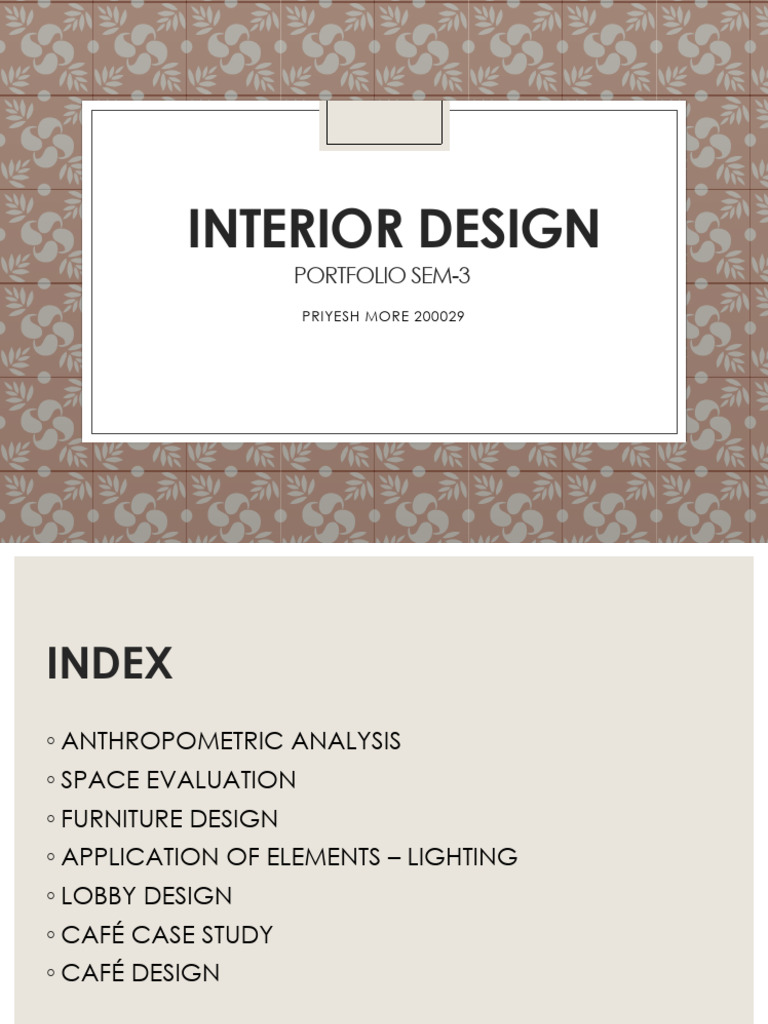 Interior Design Portfolio Overview | PDF | Tile | Lighting