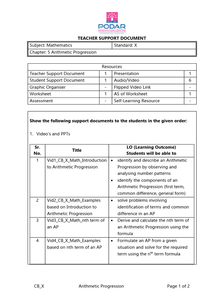 TSD CB X Math Arithmetic Progression | PDF | Arithmetic | Mathematics