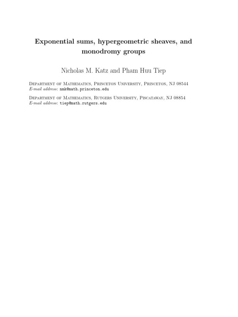 Nicholas M. Katz - Pham Huu Tiep - Exponential Sums, Hypergeometric ...