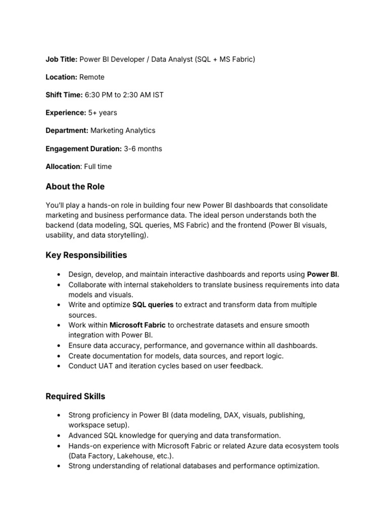Power BI Developer Job - Remote Position | PDF