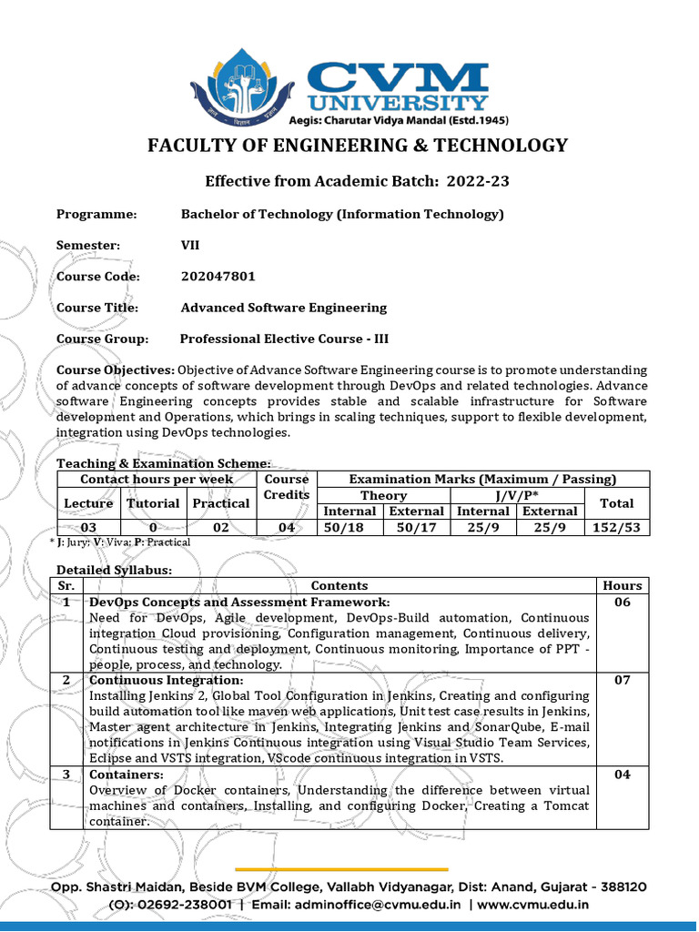 Advanced Software Engineering Course Syllabus | PDF | Cloud Computing ...