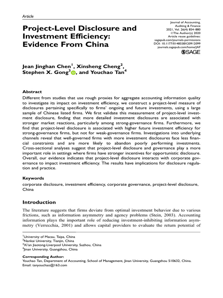 Project-Level Disclosure and Investment Efficiency | PDF | Net Present ...