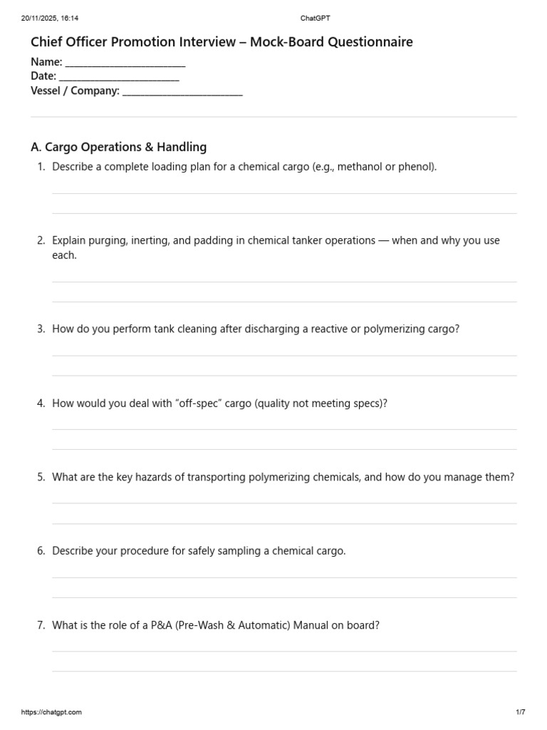 Chief Officer Promotion Interview Questions | PDF | Oil Tanker