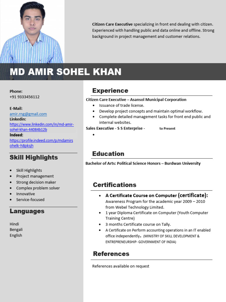 Citizen Care Executive Profile: MD Amir Sohel Khan | PDF | Business ...