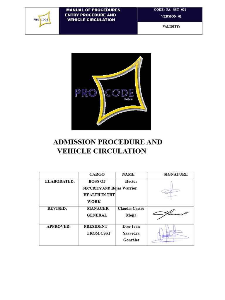 Vehicle Entry and Circulation Procedure | PDF | Truck | Driver's License
