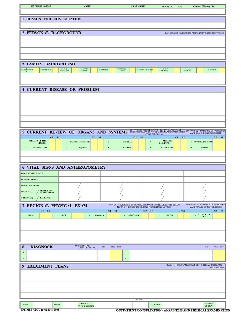 Outpatient Consultation Form Template | PDF | Physical Examination ...