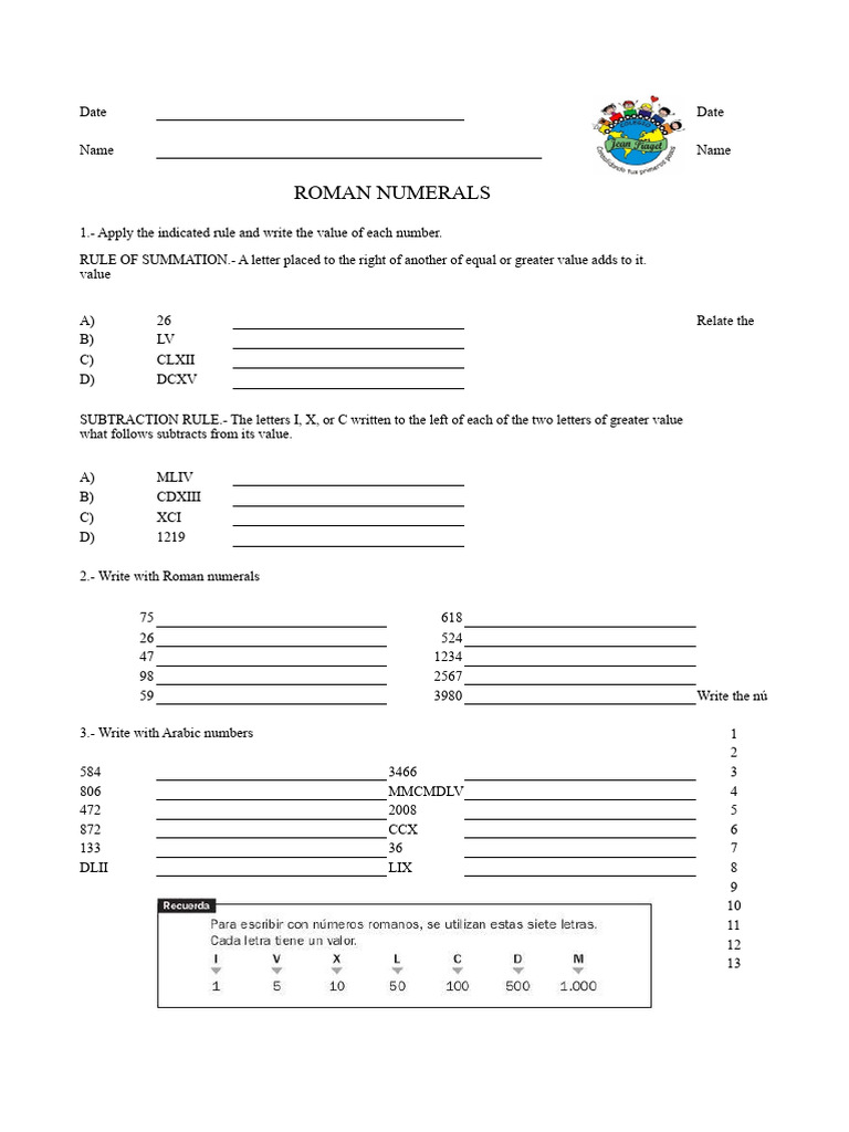 Roman Numerals Exercises | PDF | Latin Script | Number Theory