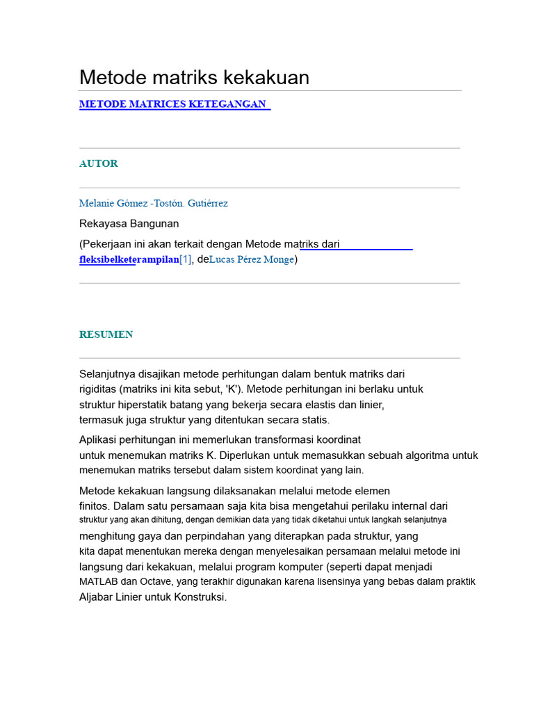 Metode Matriks Kekakuan untuk Struktur | PDF