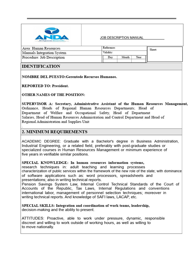 Job Description Manual Anda | PDF | Internal Control | Regulatory ...