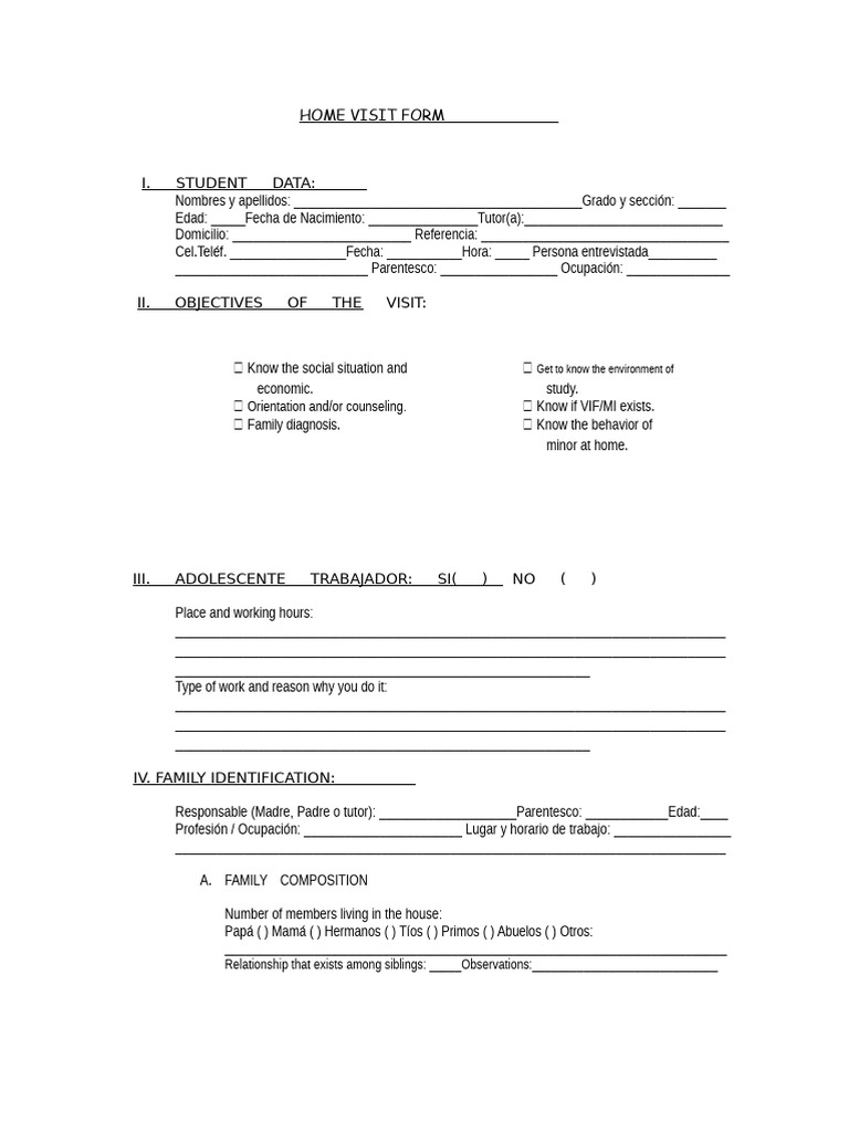 Home Visit Form | PDF | Psychology | Psychological Concepts