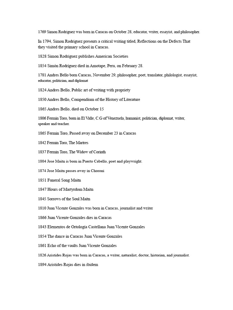 Venezuelan Literary Figures Timeline | PDF | Venezuela