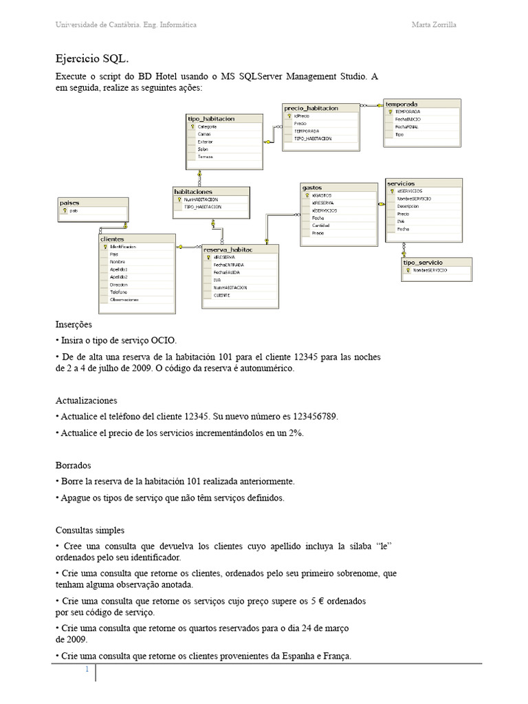 Exercícios SQL para Gestão de Hotel | PDF | Tabela (banco de dados ...