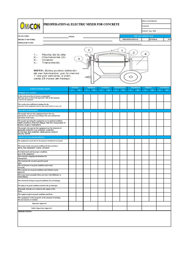 Preoperational Checklist for Electric Mixer | PDF | Safety