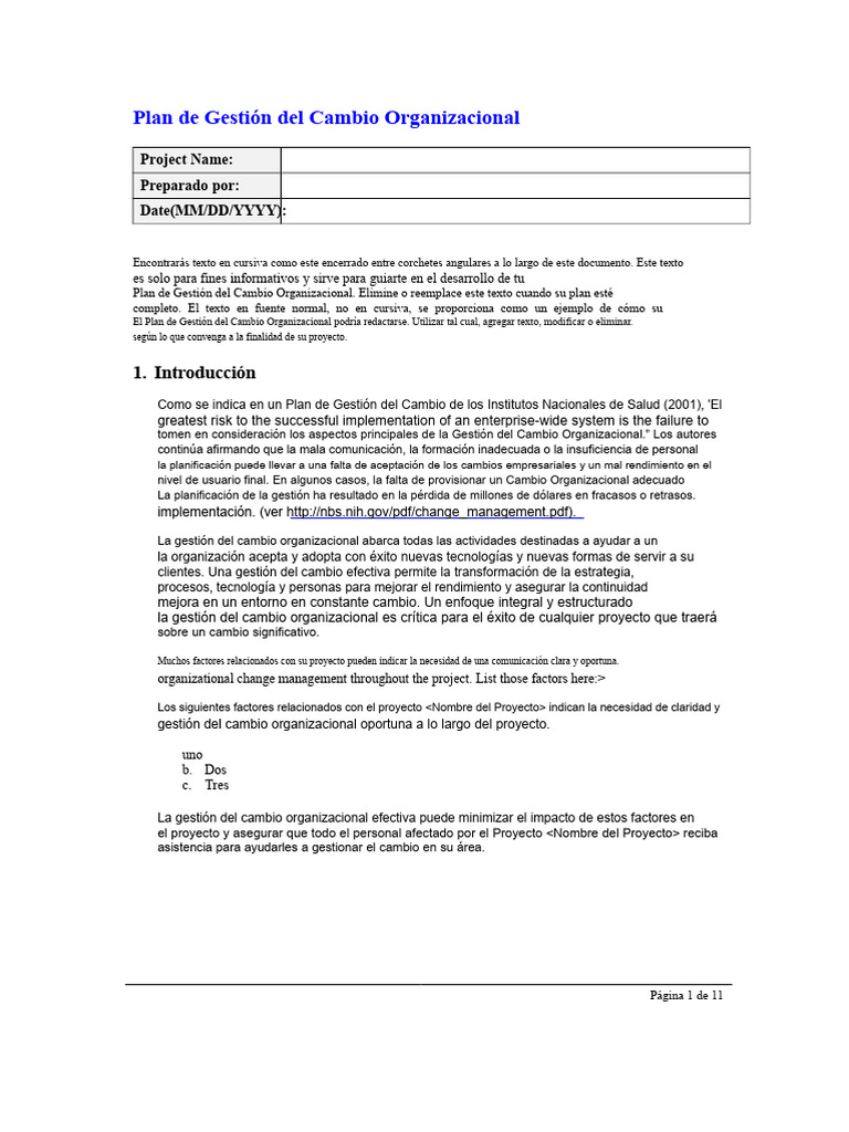 Plan de Gestión del Cambio Organizacional | PDF | Plan de estudios ...