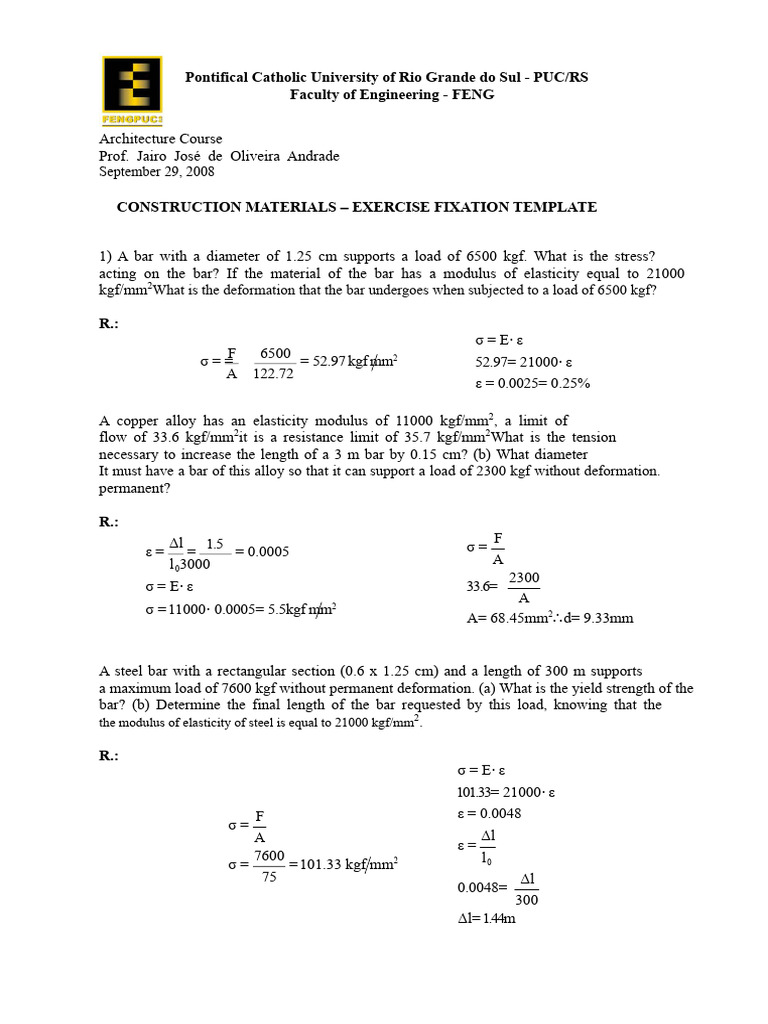 Construction Materials Exercise Template | PDF | Deformation ...