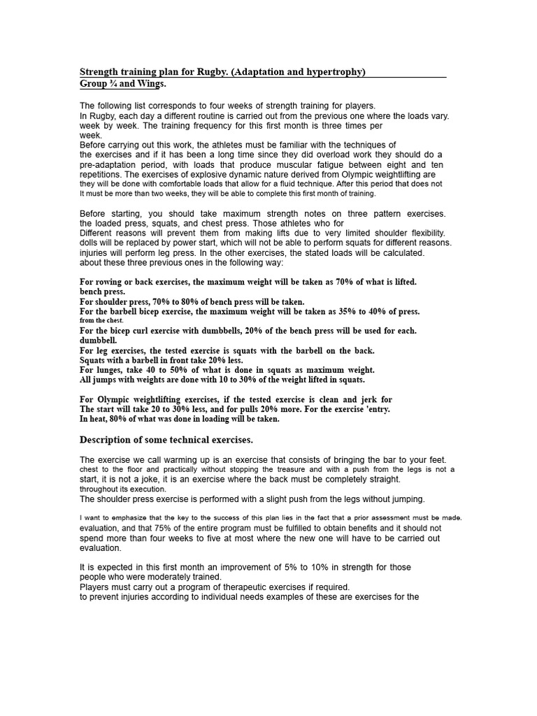 Rugby Strength Training Plan | PDF | Strength Training | Weight Training