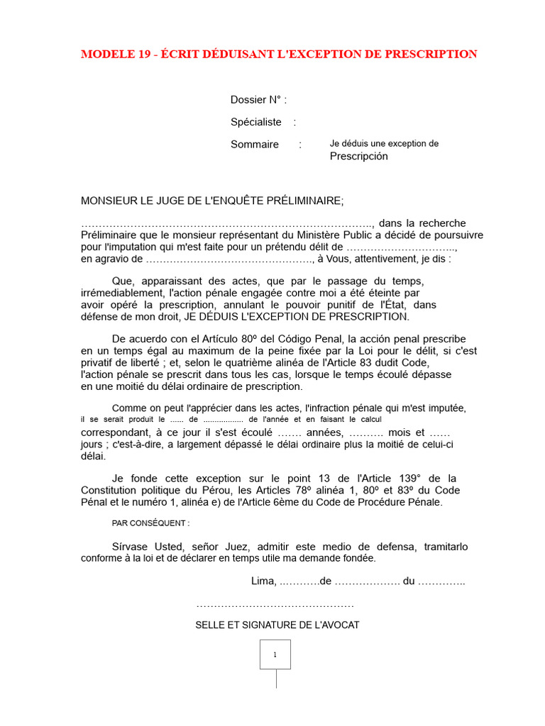 Écrit Dédouanant L'exception de Prescription | PDF