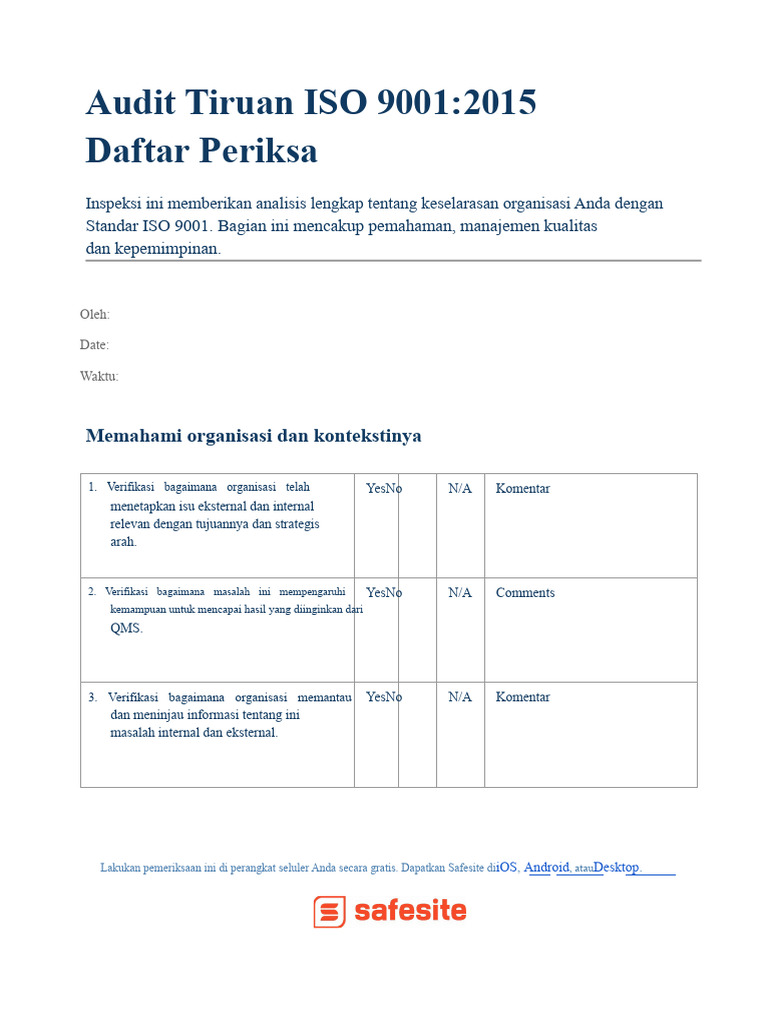 Audit ISO 9001:2015 untuk Kualitas | PDF