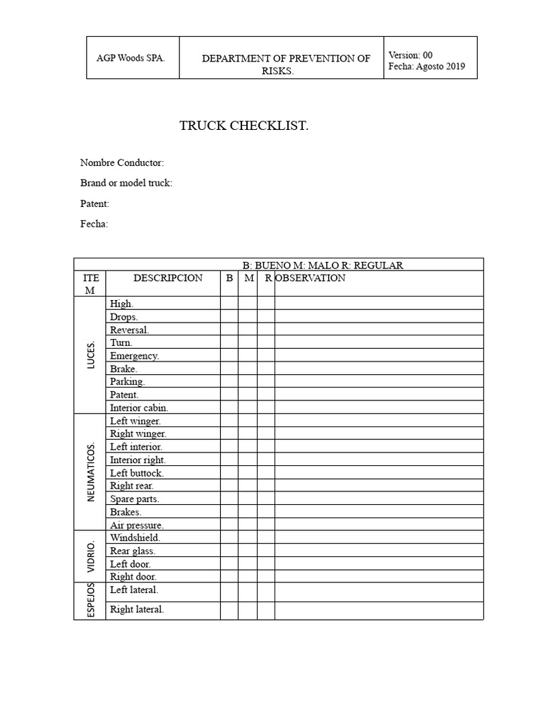 Truck Checklist | PDF