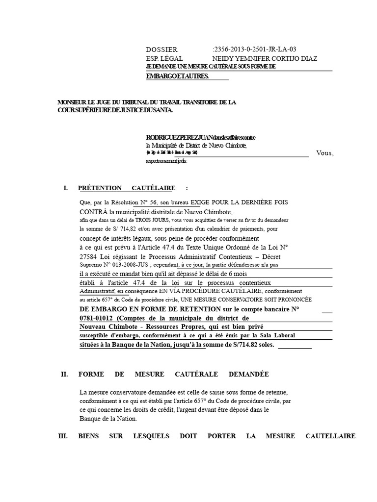 Demande de mesure conservatoire d'embargo | PDF | Loi | Banques