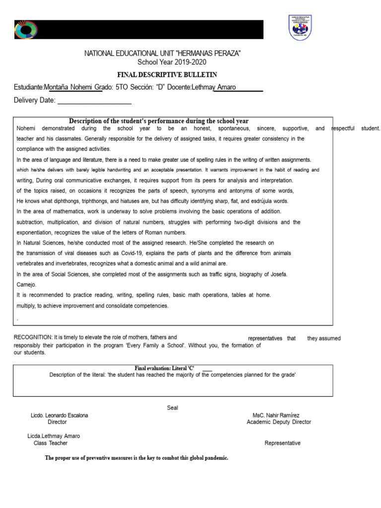 FINAL DESCRIPTIVE REPORT III TERM School Year 2019-2020 | PDF | Word ...