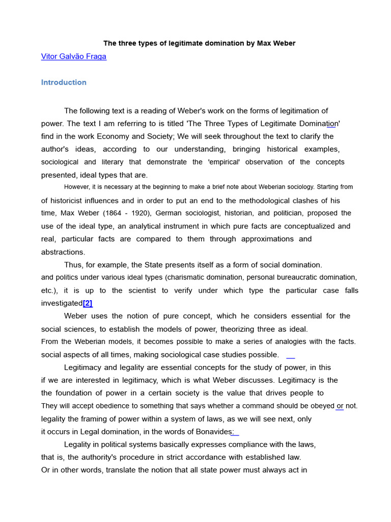 Weber's Three Types of Legitimate Domination | PDF | Max Weber | Charisma