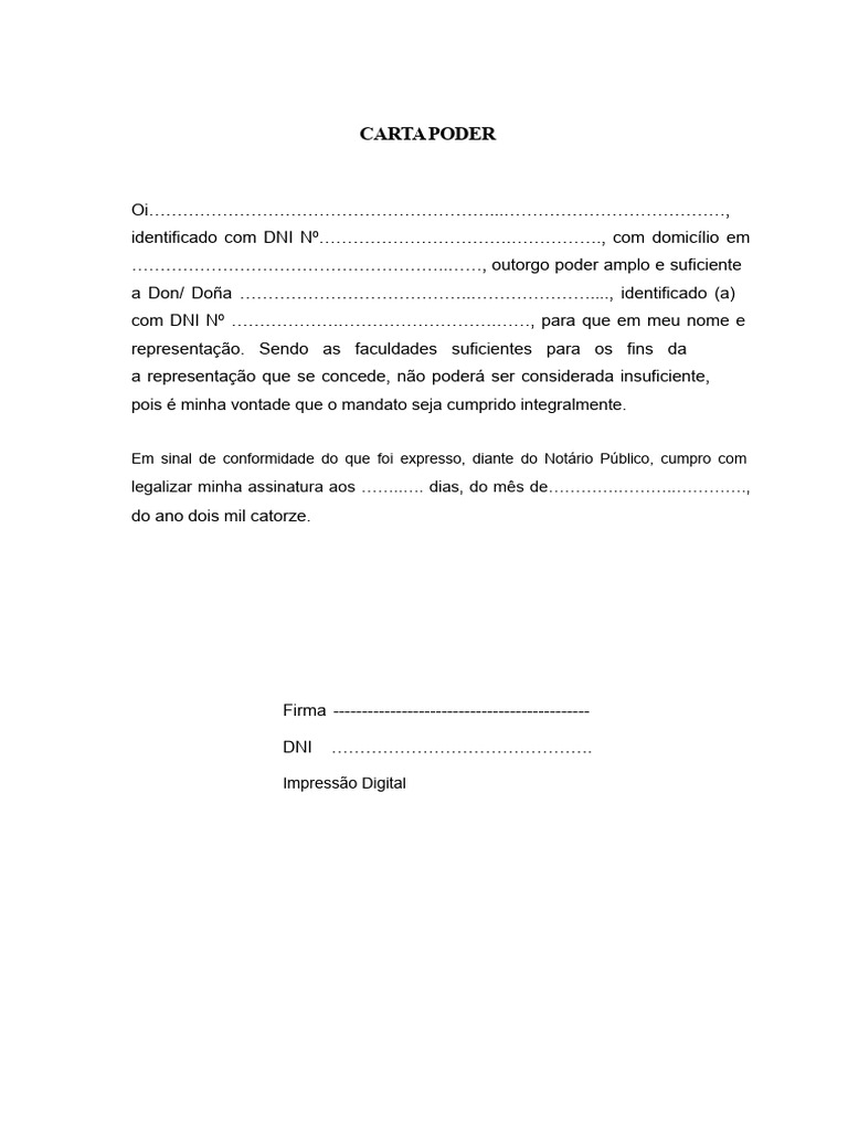 Modelo de Carta de Poder Notarial | PDF