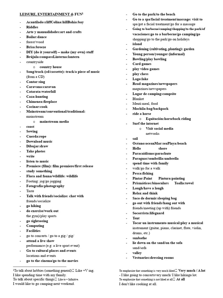 Vocabulary 13 (Leisure, Entertainment and Fun) - b1, b2 UPO | PDF