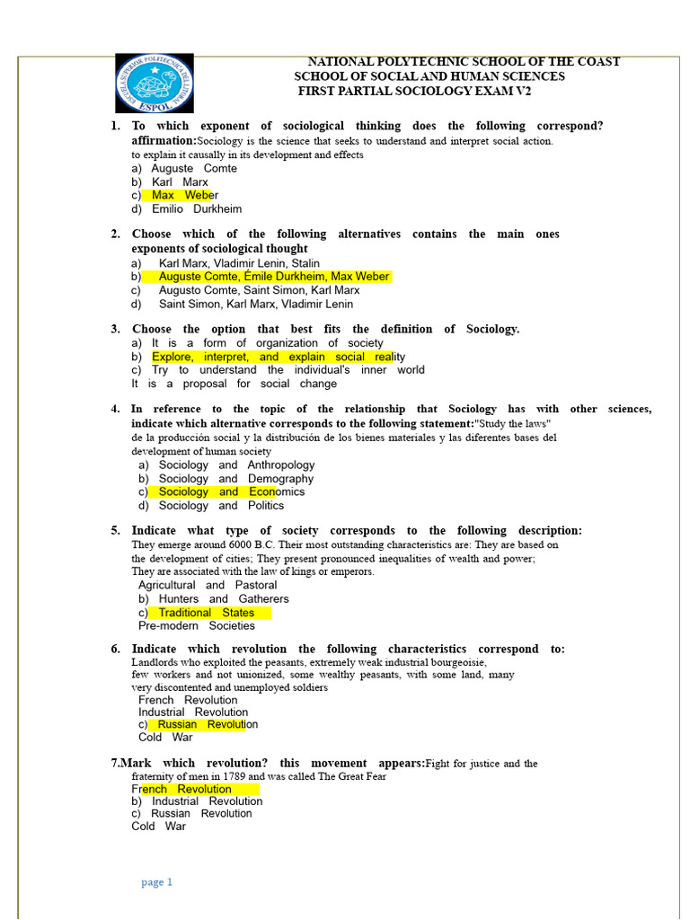 Sociology Exam Questions and Concepts | PDF | Sociology | Socialism
