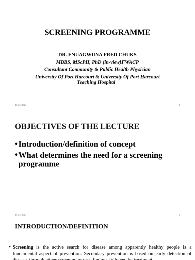 Lectures Slides On Screening Programme and Preventive Measures For ...