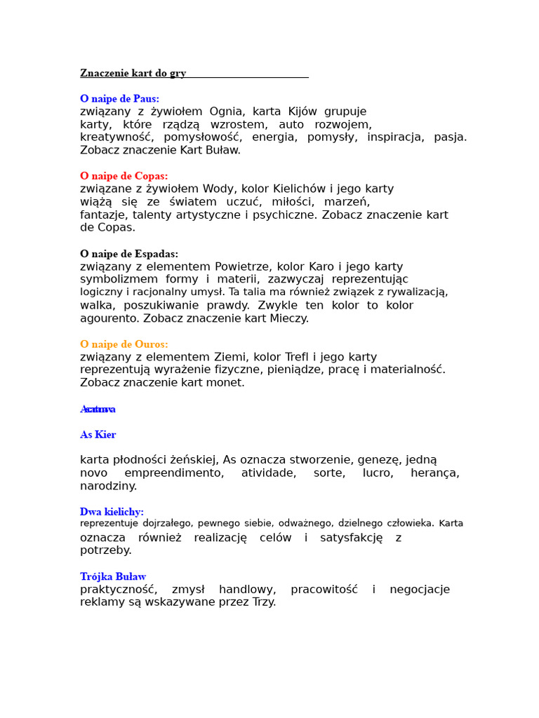 Znaczenie Kart Do Gry | PDF