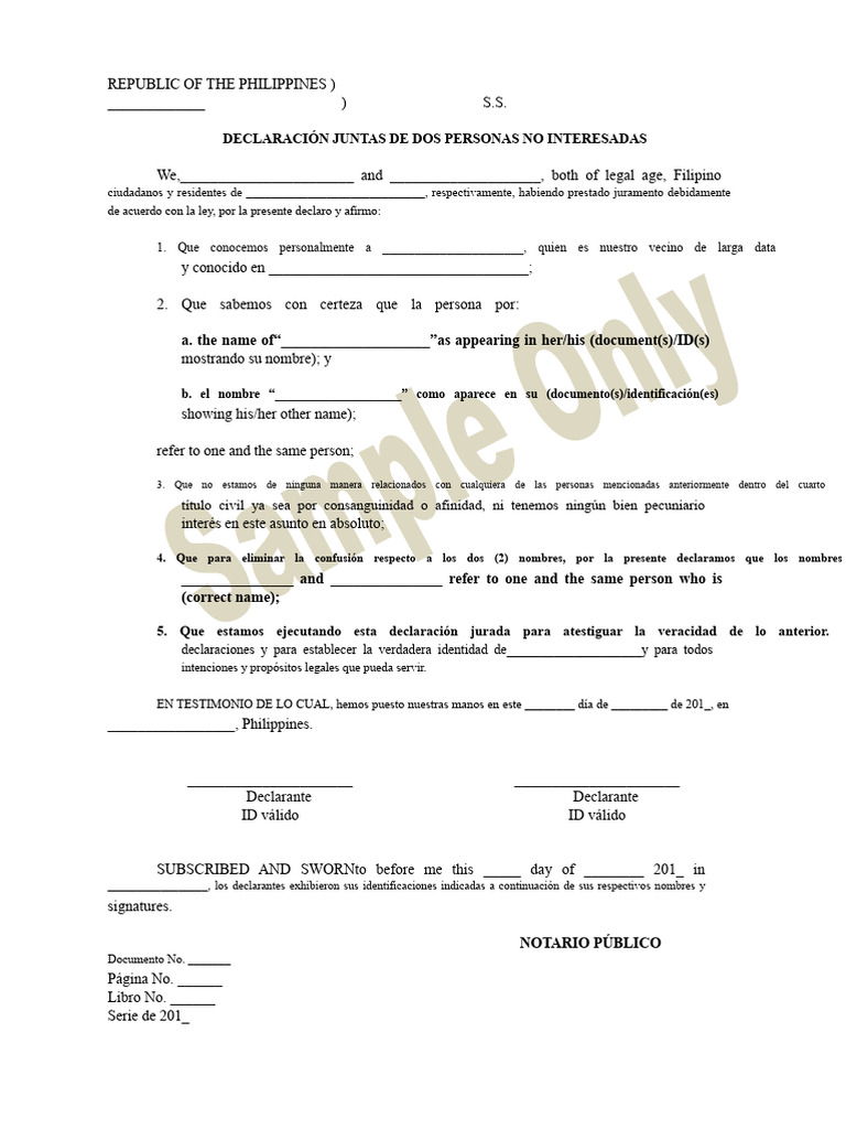 Declaración Jurada de Identidad en Filipinas | PDF