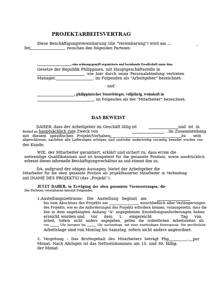 Projektbezogener Arbeitsvertrag | PDF