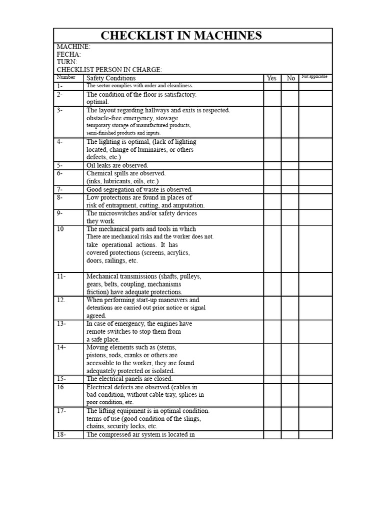 Machine Safety Checklist Overview | PDF | Machines | Mechanical Engineering