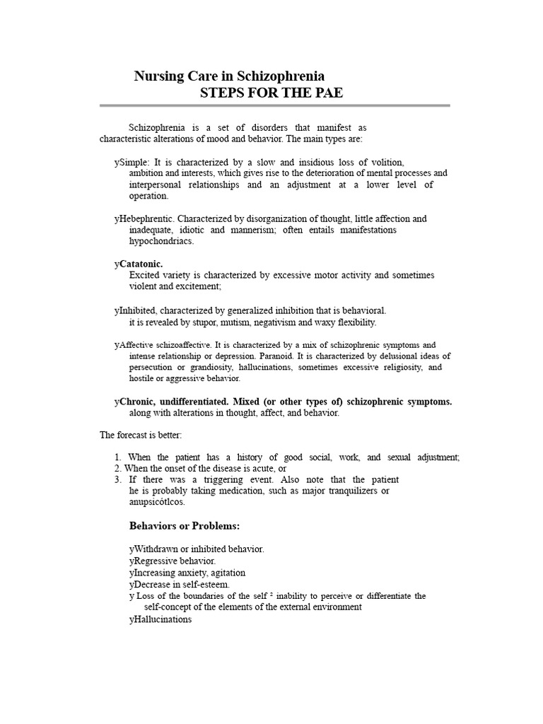 Nursing Care in Schizophrenia | PDF | Schizophrenia | Mental Disorder
