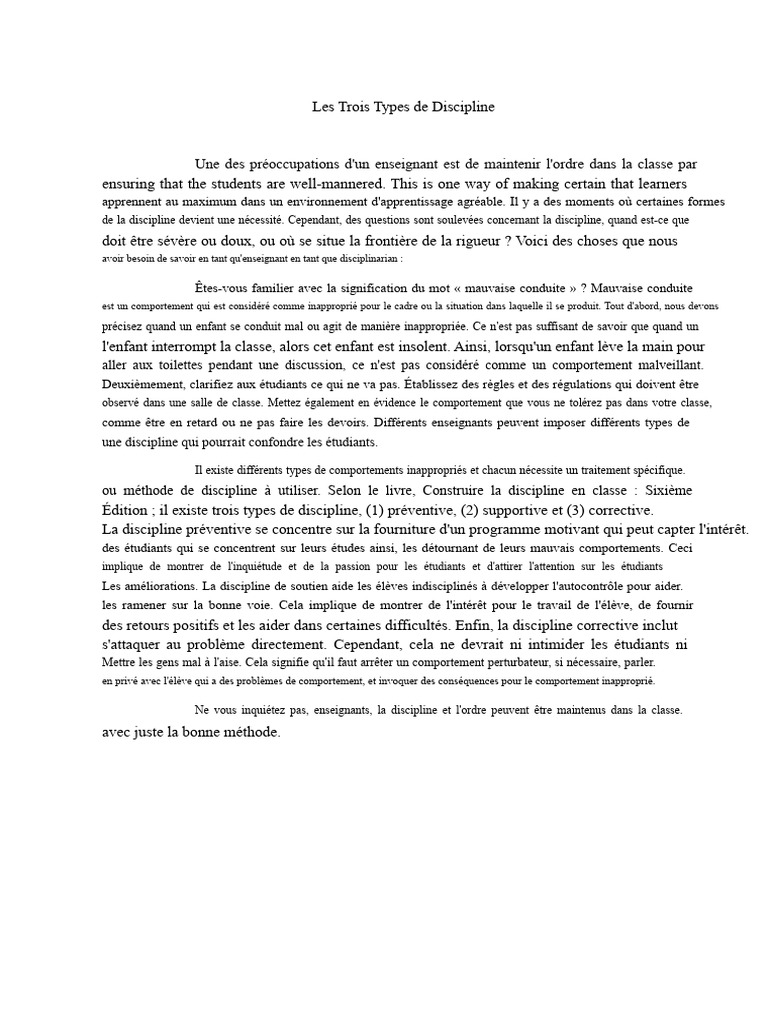 Types de Discipline en Classe : Guide Pratique | PDF
