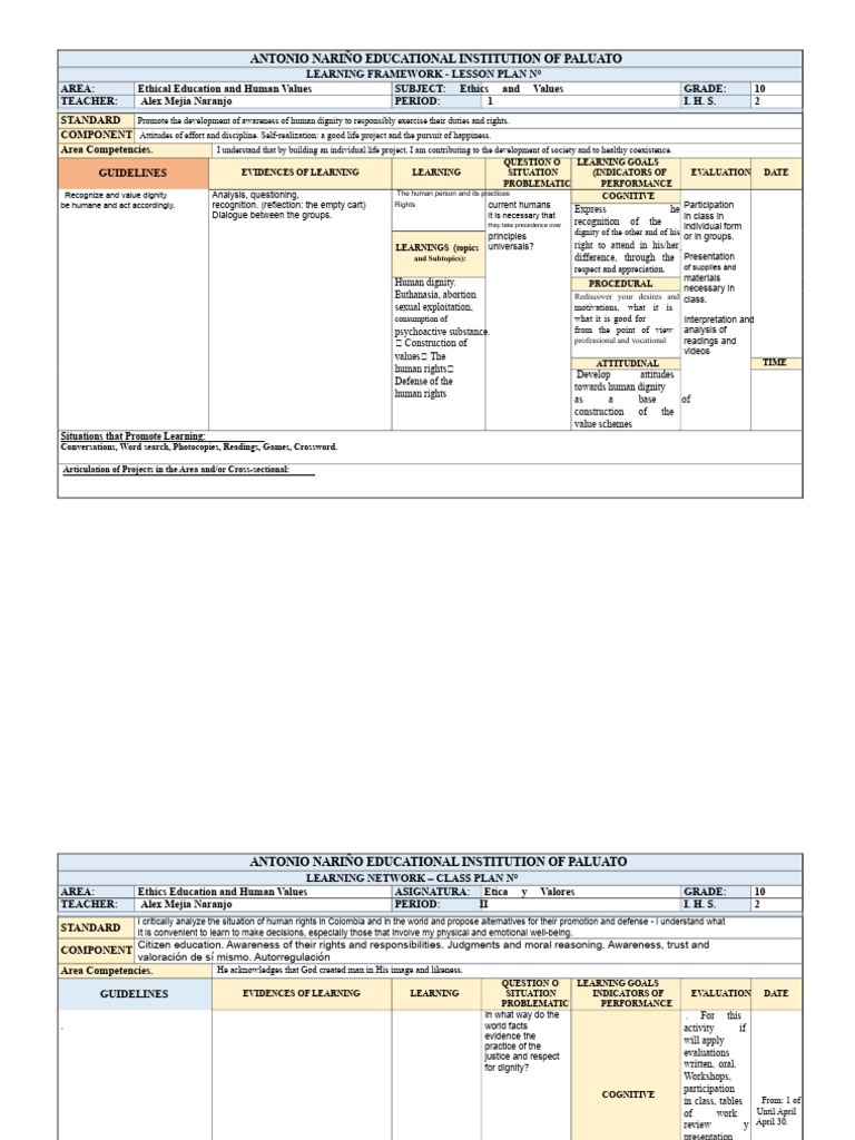 Learning Framework Ethics 10 and 11 Alex Mejia | PDF | Morality | Value ...